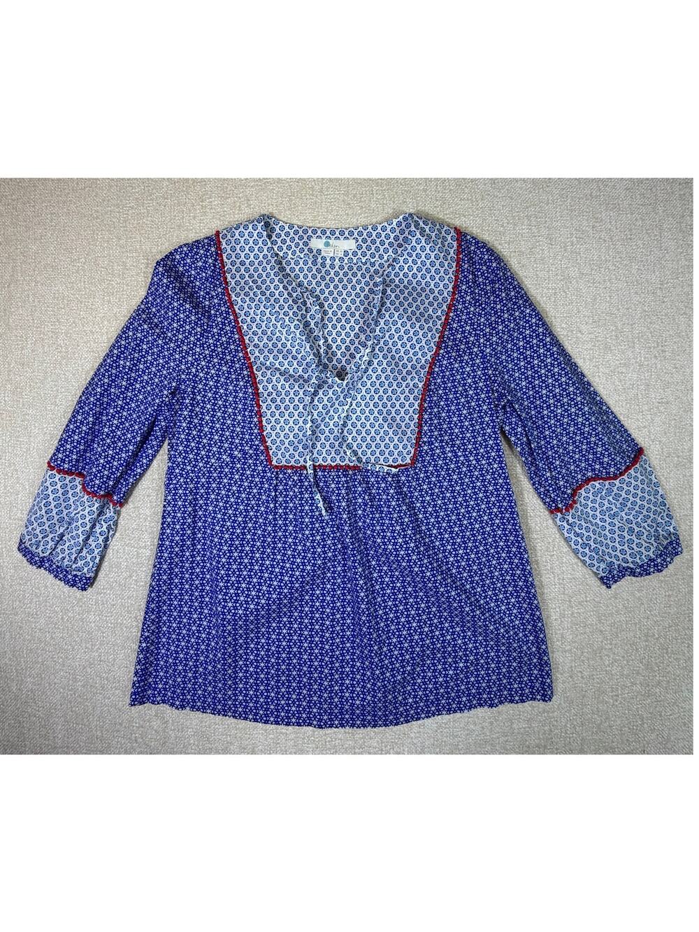 Boden Women 6 Star Print Peasant Blouse Patriotic 3/4 Sleeve Casual Summer Top